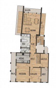 Grundriss Obergschoss Zentrale, gro�z�gige Wohnung mit viel Potenzial