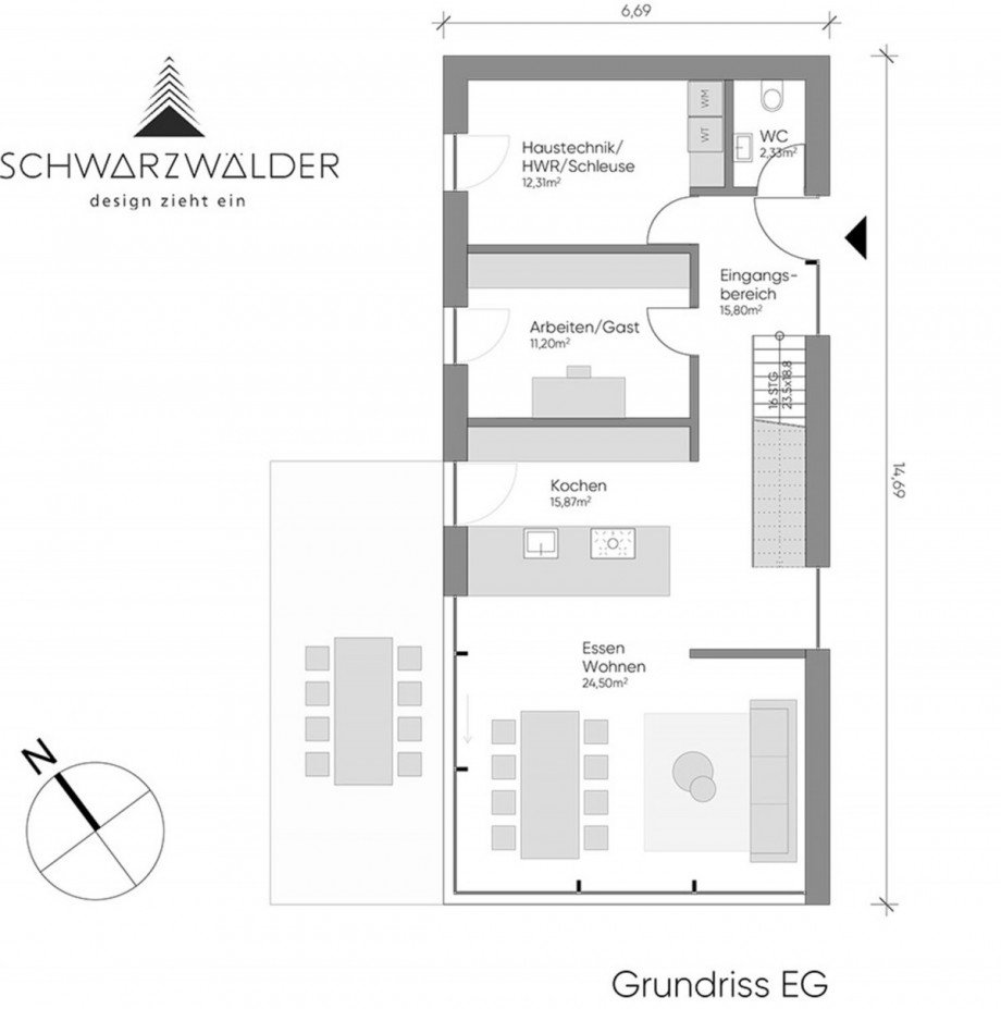 Grundriss EG Einfamilienhaus Sankt Georgen im Schwarzwald