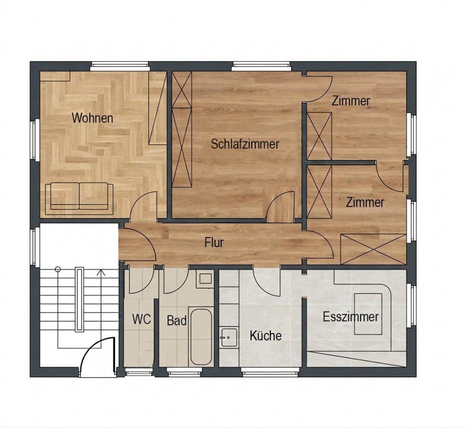 Grundriss EG und OG Zweifamilienhaus Hardt