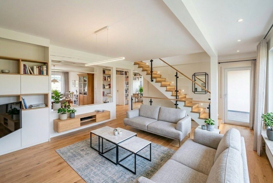Wohnzimmer (wie es aussehen k�nnte - KI generiert) Einfamilienhaus Hardt